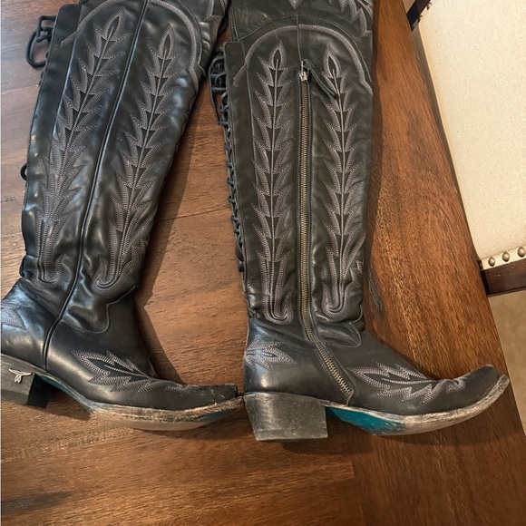 Embroidered Over-the-Knee Western Boots - Black - Picture 3 of 4